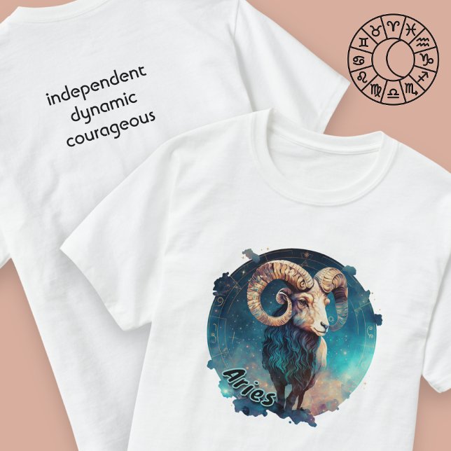 Aries Teal e Tan Watercolor Zodiac T-Shirt (Criador carregado)