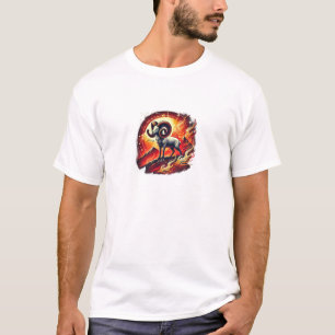 Aries Zodiac Design T-Shirt Negrito e Dinâmico