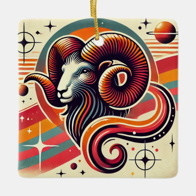 Aries Zodiac Enfeites de natal Retro Design (Frente)