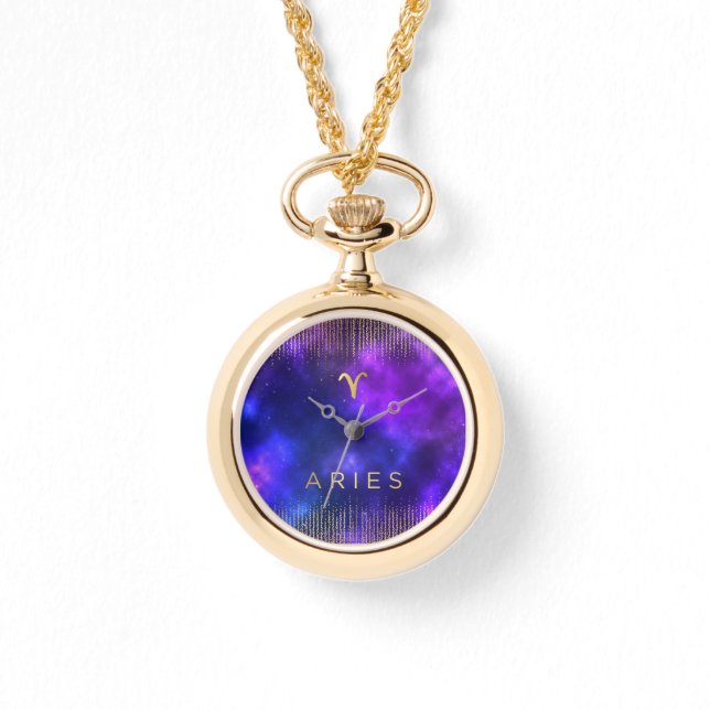 Aries Zodíaco, Dourado, Relógio à Volta (Frente)