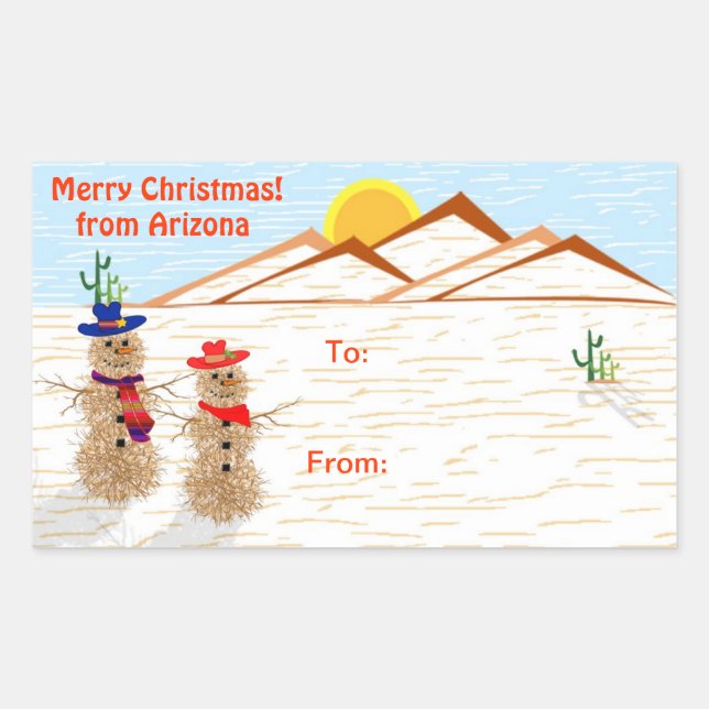 Arizona Tumbleweed Snowman Etiqueta de Natal (Frente)