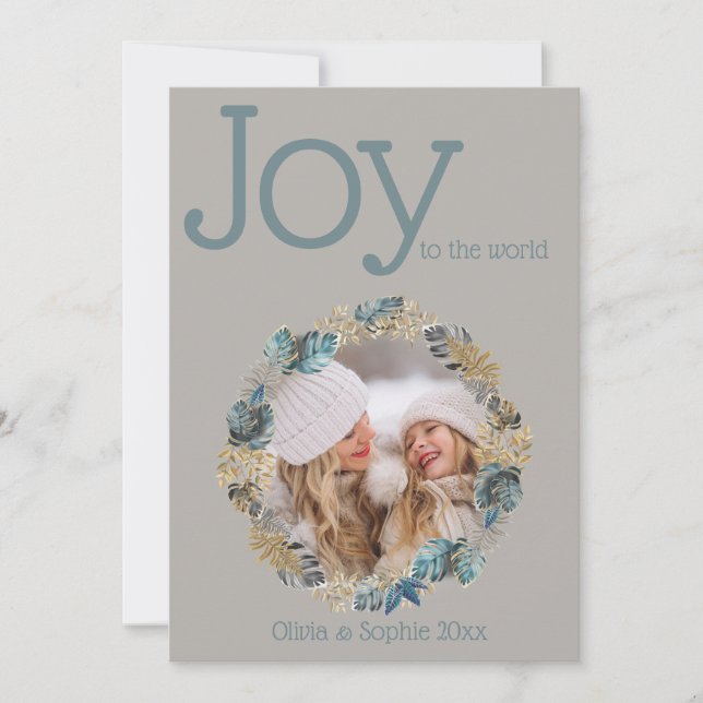 Armadura de Foto Moderna com Folhagem Dourada Azul (Frente)