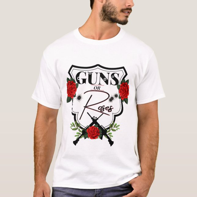 Armas ou Rosas Sexo Revelar Chá de fraldas T-Shirt (Frente)