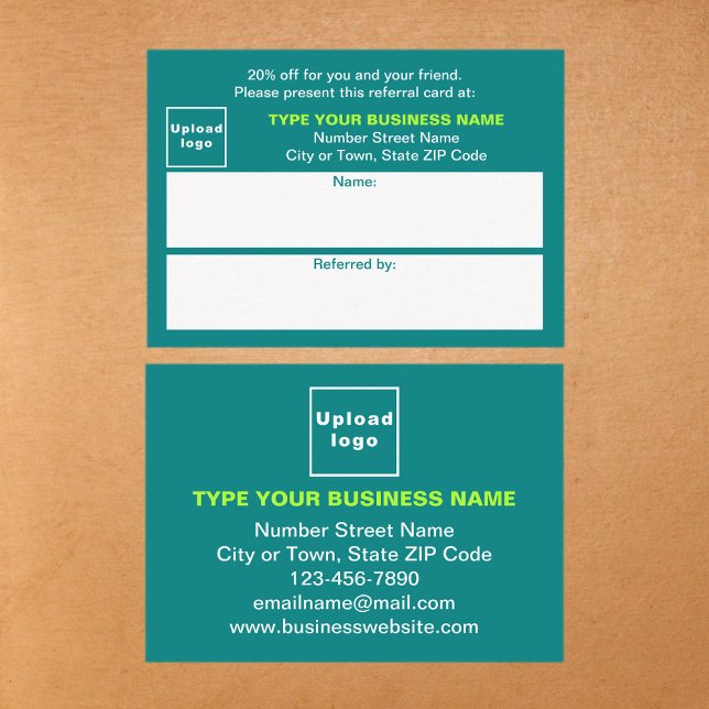 Armazenar ou Comprar cartão de referência de chá d (Business teal green referral card for for your customers and their family, relatives or friends.)