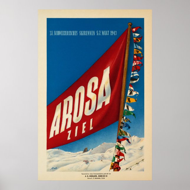 Arosa,Suiça, Poster de viagens de Esqui (Frente)