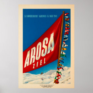 Arosa, suiça, poster de viagens do esqui