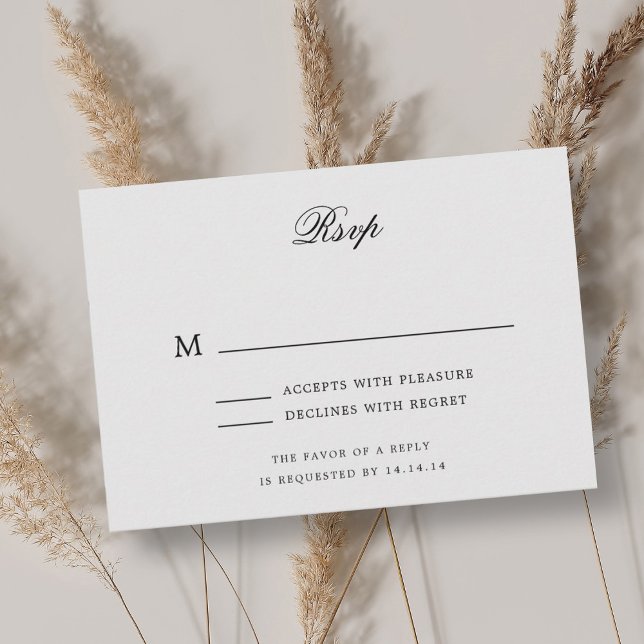 Arranjo Clássico Elegante RSVP Preto (Elegant Romantic Classic Script Wedding RSVP Black)