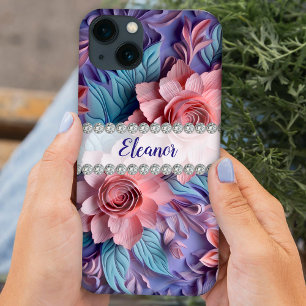Arranjo de flores 3D de Pastéis, armação de diaman