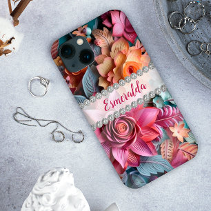 Arranjo de flores 3D vibrantes, armação de diamant