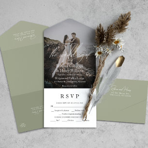 Arranjo Verde do Script de Foto Moderno RSVP Entre