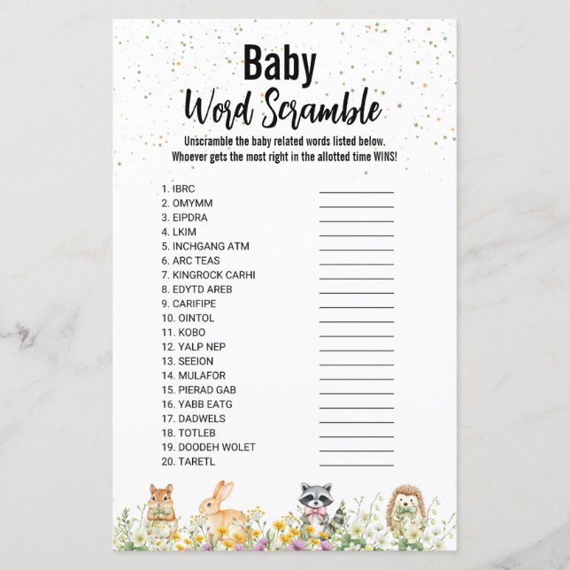 Arremesso de palavras bonitinhas de Chá de fraldas (Frente)