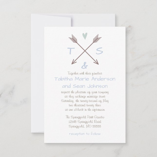 Arrows Blue Heart - Convite para casamento 3x5 (Frente)
