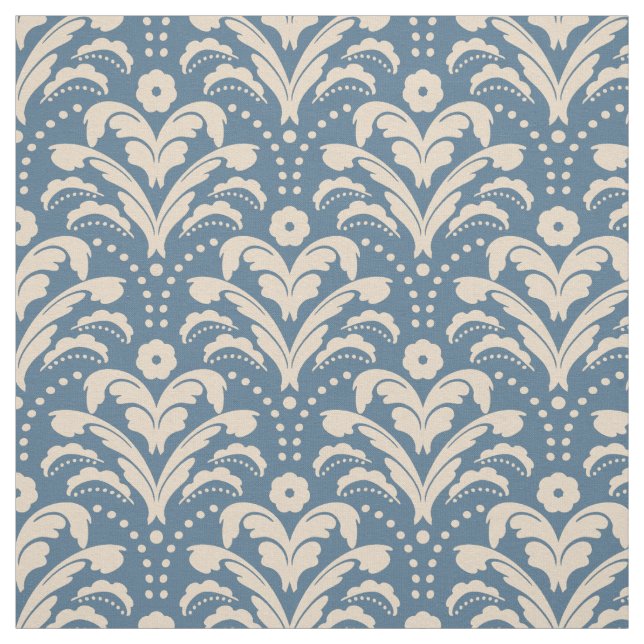 Art Deco 1930s Floral Damask Blue and Beige Tecido (Modelo)