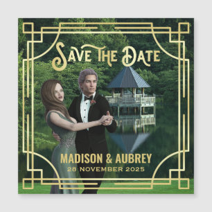 Art Deco Add Your Photo Elegant Dourado Save the D