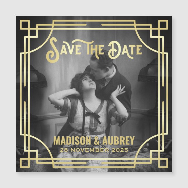 Art Deco Add Your Photo Elegant Dourado Save the D (Frente)