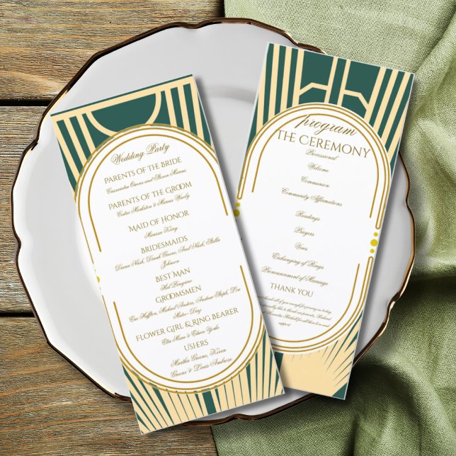 Art Deco Art Nouveau Striped Gold Tone Program (Criador carregado)