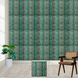Art Deco Azulejo geométrico em Teal e Dourado
