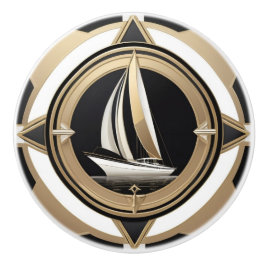 Art Deco Barco à vela preto branco Dourado náutico