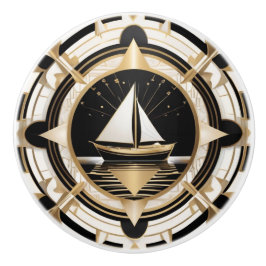 Art Deco Barco de vela preto branco e Dourado náut