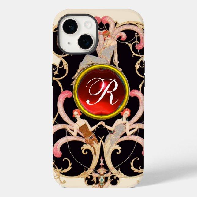 ART DECO BEAUON FASHION RED RUBY GEMSTONE MONOGRAM (Verso)
