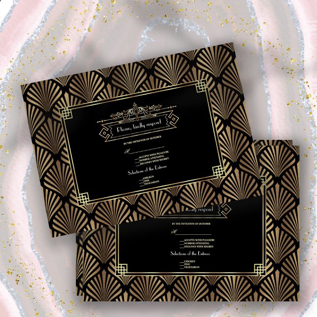 Art Deco Black 1920 Wedding RSVP (Criador carregado)