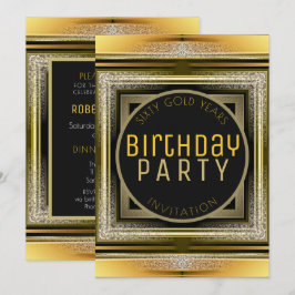 Art Deco Black Ouro 60º Convite para Festas de ani