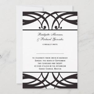 Art deco branco preto dos convites do casamento