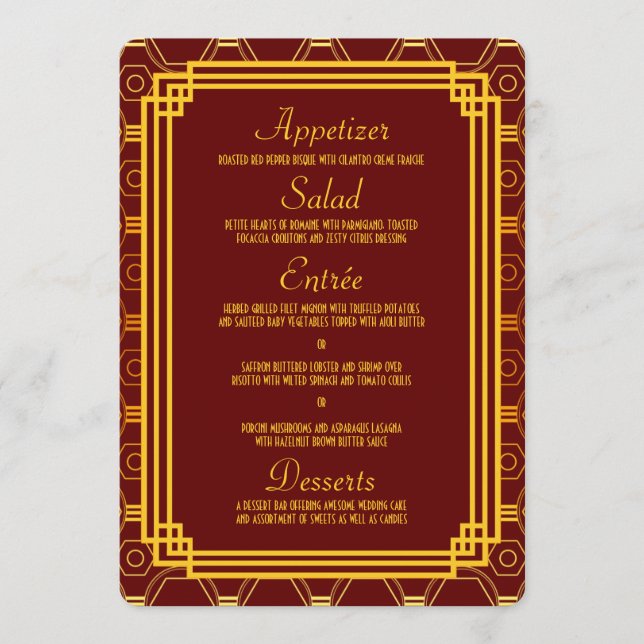 Art Deco Burgundy Wedding Menu (Frente)