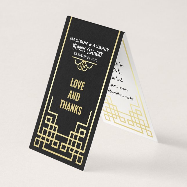 Art Deco Casamento Amor e Obrigados Dourado Favor  (Frente)