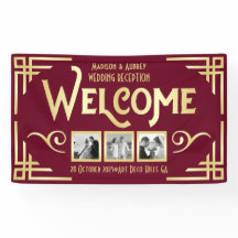 Art Deco Casamento Dourado Burgundy Três Foto Bem-