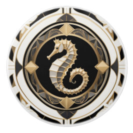 Art Deco Cavalo-marinho negro, branco e cavalo do 