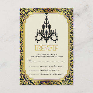 Art Deco chandelier black, RSVP de Casamento Ouro
