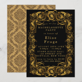 Art Deco Convite à Festa de solteira Dourada Preta