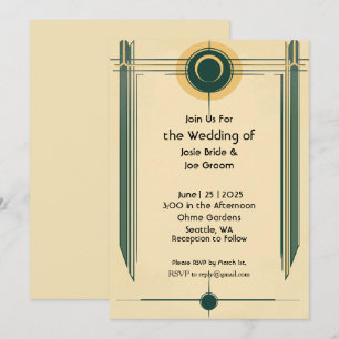 Art deco convite de casamento verde amarelo
