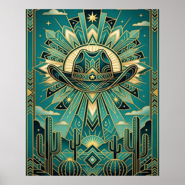 Art Deco Cowboy Hat Poster - Geometric Western (Frente)