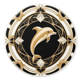 Art Deco Dolphin Black White Dourado Náutico