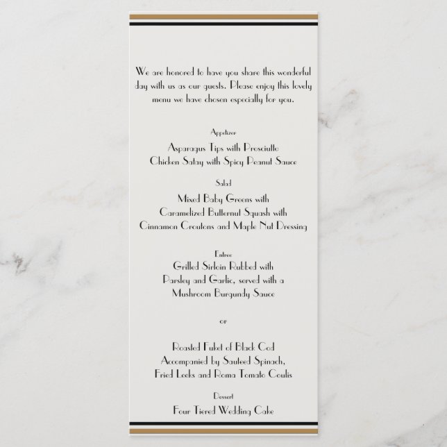 Art Deco Dourado Menu de Casamento Posh (Frente)