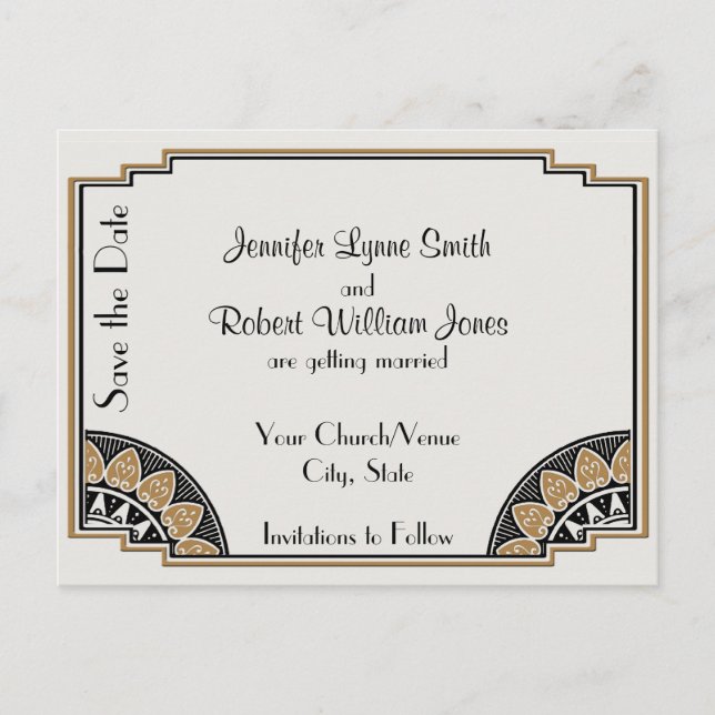 Art Deco Dourado Posh Salve a Data Cartão (Frente)