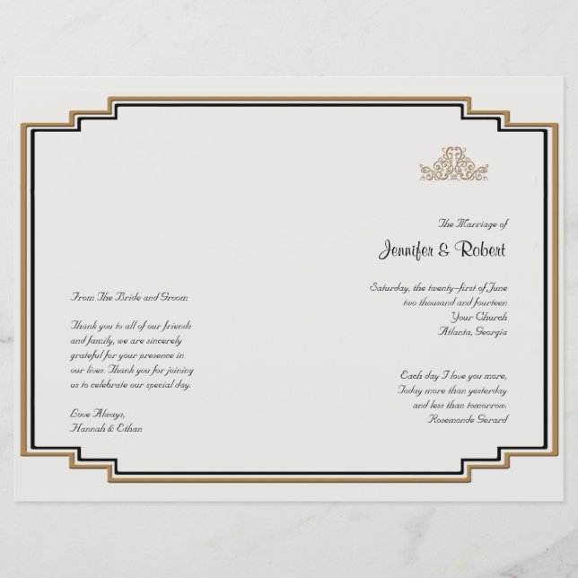 Art Deco Dourado Posh Wedh Program (Frente)