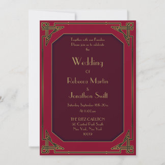 Art Deco Dourado sobre o Convite ao Casamento vint