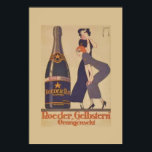 Art Deco Drink Poster<br><div class="desc">Belo poster de propaganda do Art Deco para champanhe em tons de blues e browns. Apresentando uma garrafa gigante de espumante admirada por duas adoráveis senhoras vestidas em rochas de Art Deco.</div>