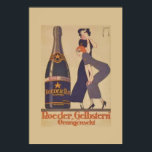 Art Deco Drink Poster<br><div class="desc">Belo poster de propaganda do Art Deco para champanhe em tons de blues e browns. Apresentando uma garrafa gigante de espumante admirada por duas adoráveis senhoras vestidas em rochas de Art Deco.</div>