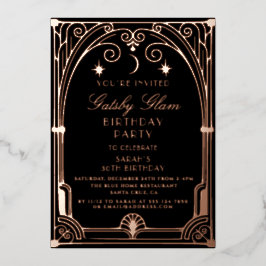Art Deco Elegante Preto Dourado Aniversário Clássi