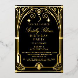 Art Deco Elegante Preto Dourado Aniversário Clássi
