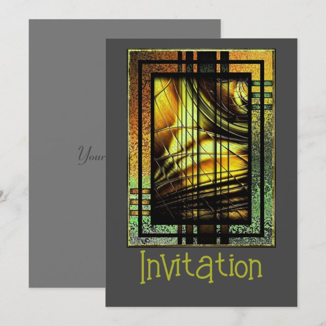 Art Deco Em Convite Verde E Dourado (Frente/Verso)