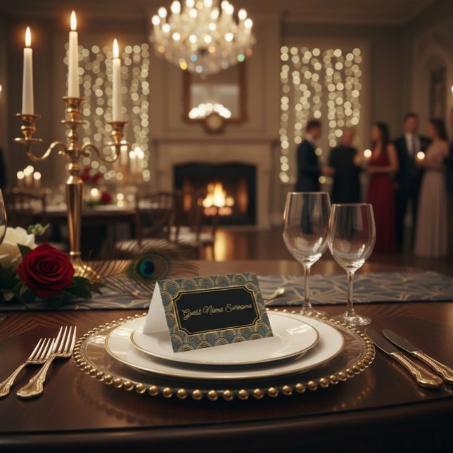 Art Deco Embroidered-Style Folded Table Name Card (Criador carregado)