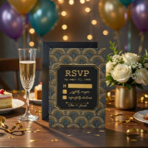 Art Deco Embroidered-Style Wedding RSVP Card