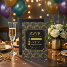 Art Deco Embroidered-Style Wedding RSVP Card