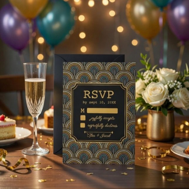 Art Deco Embroidered-Style Wedding RSVP Card (Criador carregado)