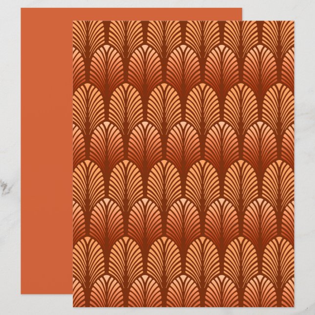 Art Deco Feather Patterno, Cobre e Marrom (Frente/Verso)